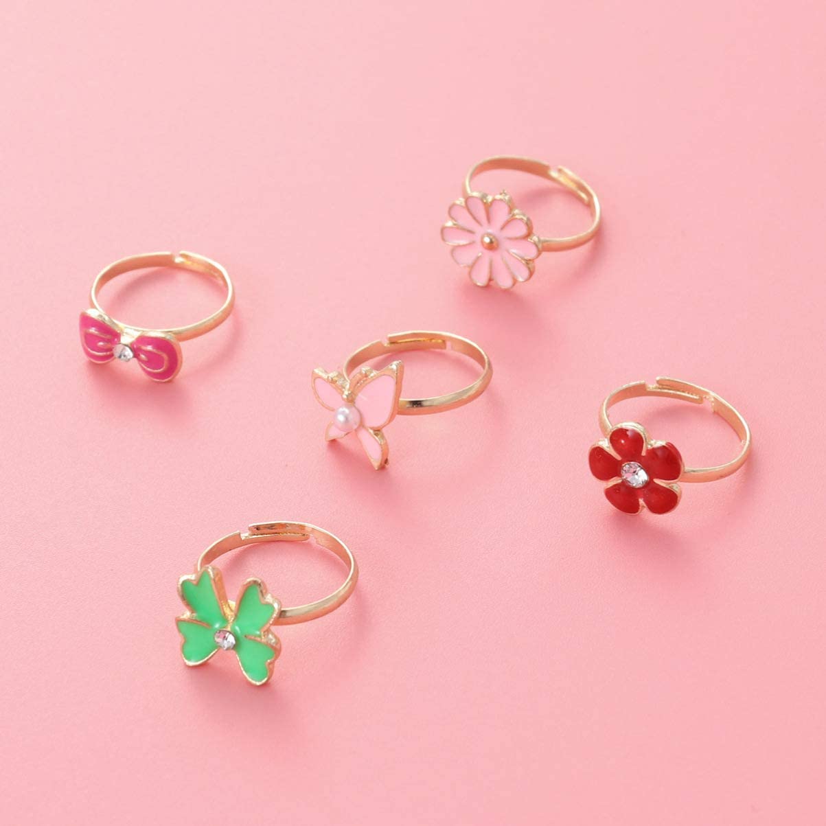 (Link 5)《Special Offer》Childrens Rings, Hillylolly Girls Ring Sets for Kids, 36 Pieces Princess Rings for Girls, Adjustable Rings for Girls, with Heart Shaped Box Pink, Pretend Play and Dress up Rings, Random Style