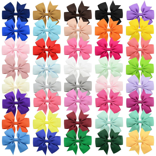 (Link 3)3 Inch Medium Size Craft Bows Grosgrain Ribbon Bows Pinwheel Style, Hair Bow Clips for Toddlers/Kids